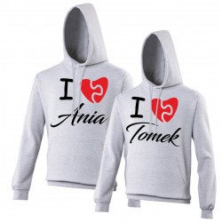 BLUZY DLA PAR ZAKOCHANYCH I LOVE Z IMIONAMI Z KAPTUREM LUB BEZ