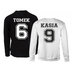 BLUZY DLA PAR ZAKOCHANYCH Z IMIONAMI I NUMEREM Z KAPTUREM LUB BEZ