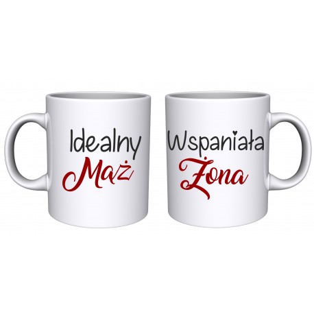 ZESTAW 2 KUBKÓW DLA PAR ZAKOCHANYCH WALENTYNKI WZÓR IDEALNY MĄŻ WSPANIAŁA ŻONA