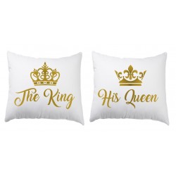 ZESTAW 2 PODUSZEK DLA PAR ZAKOCHANYCH WALENTYNKI WZÓR THE KING HIS QUEEN
