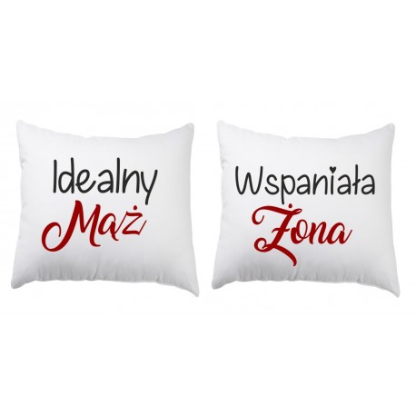 ZESTAW 2 PODUSZEK DLA PAR ZAKOCHANYCH WALENTYNKI WZÓR IDEALNY MĄŻ WSPANIAŁA ŻONKA