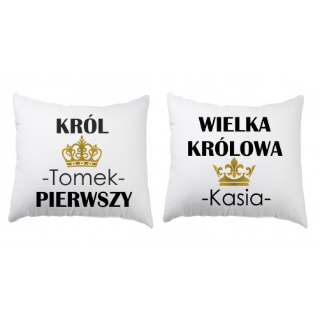 ZESTAW 2 PODUSZEK DLA PAR ZAKOCHANYCH WALENTYNKI WZÓR KRÓL KRÓLOWA
