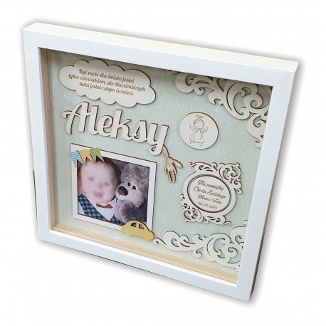 RAMKA ZE ZDJĘCIEM I DEDYKACJĄ PREZENT CHRZEST ROCZEK URODZINY METRYCZKA