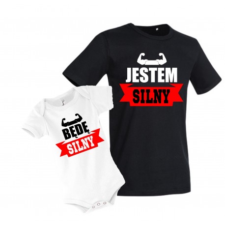 Zestaw dla Syna i Taty JESTEM SILNY Body lub Koszulka +Koszulka dla Taty