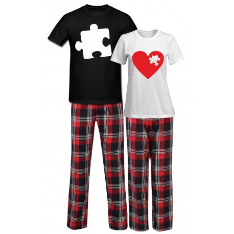 ZESTAW PIŻAMY DLA PARY ZAKOCHANYCH PREZENT NA WALENTYNKI SERCE PUZEL