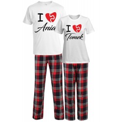 ZESTAW PIŻAMY DLA PARY ZAKOCHANYCH PREZENT NA WALENTYNKI Z IMIONAMI