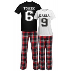 ZESTAW PIŻAMY DLA PARY ZAKOCHANYCH PREZENT NA WALENTYNKI Z IMIONAMI I NUMERAMI