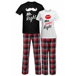 ZESTAW PIŻAMY DLA PARY ZAKOCHANYCH PREZENT NA WALENTYNKI MR RIGHT MRS ALWAYS RIGHT