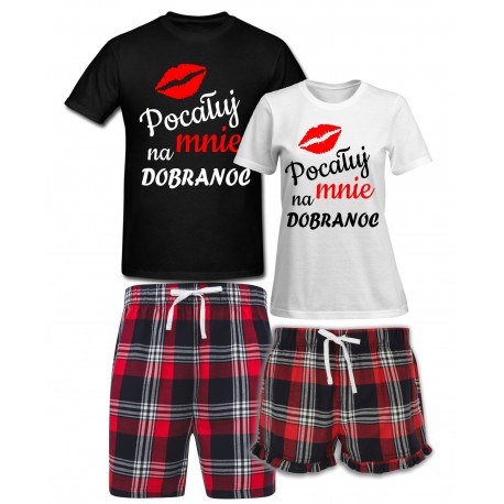 POCAŁUJ MNIE NA DOBRANOC - ZESTAW KRÓTKICH PIŻAM DLA PARY PREZENT NA WALENTYNKI