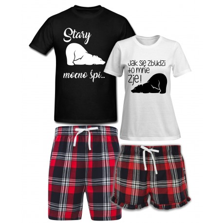 STARY NIEDŹWIEDŹ MOCNO ŚPI - ZESTAW KRÓTKICH PIŻAM DLA PARY PREZENT NA WALENTYNKI