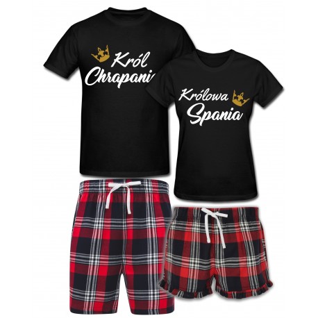 ZESTAW KRÓTKICH PIŻAM DLA PARY PREZENT NA WALENTYNKI KRÓL CHRAPANIA I KRÓLOWA SPANIA