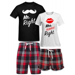 ZESTAW KRÓTKICH PIŻAM DLA PARY PREZENT NA WALENTYNKI MR RIGHT MRS ALWAYS RIGHT