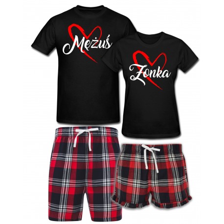 ZESTAW KRÓTKICH PIŻAM DLA PARY PREZENT NA WALENTYNKI MĘŻUŚ ŻONKA