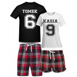 ZESTAW KRÓTKICH PIŻAMY DLA PARY ZAKOCHANYCH PREZENT NA WALENTYNKI Z IMIONAMI I NUMERAMI