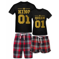 ZESTAW KRÓTKICH PIŻAM DLA PARY ZAKOCHANYCH PREZENT NA WALENTYNKI KING QUEEN