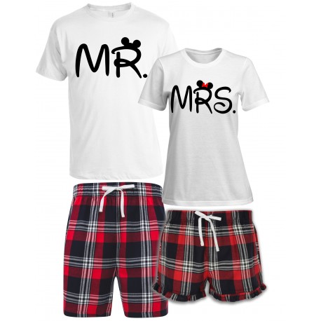 ZESTAW KRÓTKICH PIŻAM DLA PARY ZAKOCHANYCH PREZENT NA WALENTYNKI MR MRS
