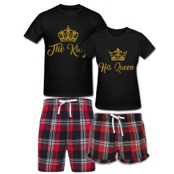 ZESTAW KRÓTKICH PIŻAM DLA PARY ZAKOCHANYCH PREZENT NA WALENTYNKI THE KING HIS QUEEN