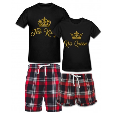 ZESTAW KRÓTKICH PIŻAM DLA PARY ZAKOCHANYCH PREZENT NA WALENTYNKI THE KING HIS QUEEN