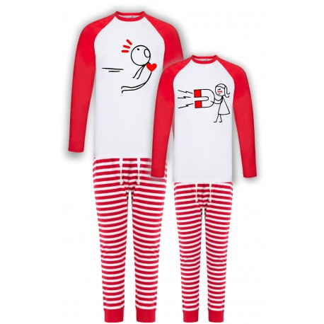 MAGNES-ZESTAW PIŻAMY DLA PARY W PASKI PREZENT NA WALENTYNKI