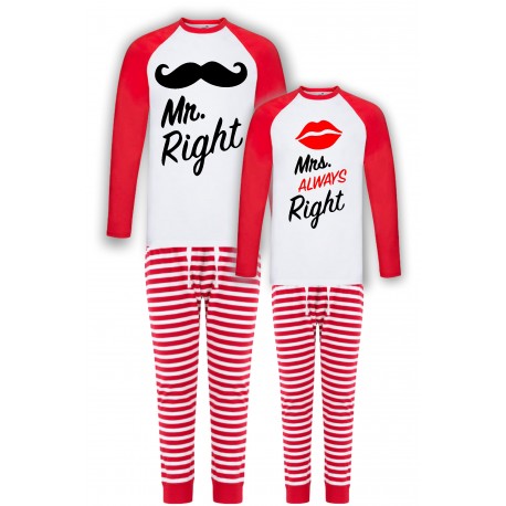 MR RIGHT MRS ALWAYS RIGHT-ZESTAW PIŻAMY DLA PARY W PASKI PREZENT NA WALENTYNKI