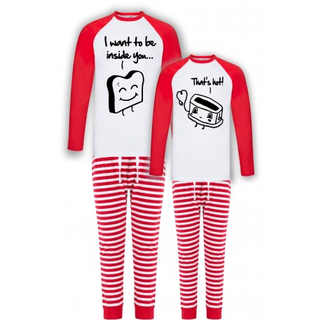 TOSTER GRZANKA -ZESTAW PIŻAMY DLA PARY W PASKI PREZENT NA WALENTYNKI