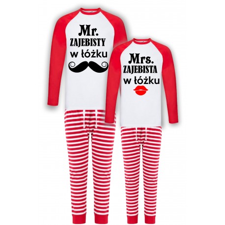 MR ZAJEBISTY W ŁOŻKU -ZESTAW PIŻAMY DLA PARY W PASKI PREZENT NA WALENTYNKI