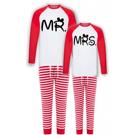 MR MRS -ZESTAW PIŻAMY DLA PARY W PASKI PREZENT NA WALENTYNKI
