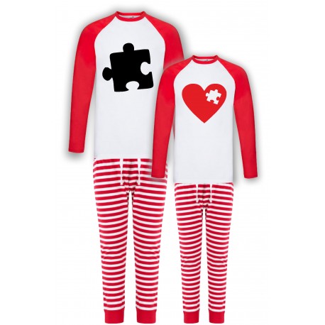 SERCE PUZEL -ZESTAW PIŻAMY DLA PARY W PASKI PREZENT NA WALENTYNKI