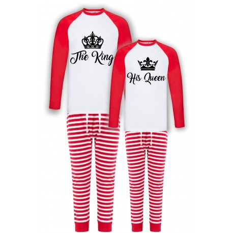 THE KING HIS QUEEN -ZESTAW PIŻAMY DLA PARY W PASKI PREZENT NA WALENTYNKI