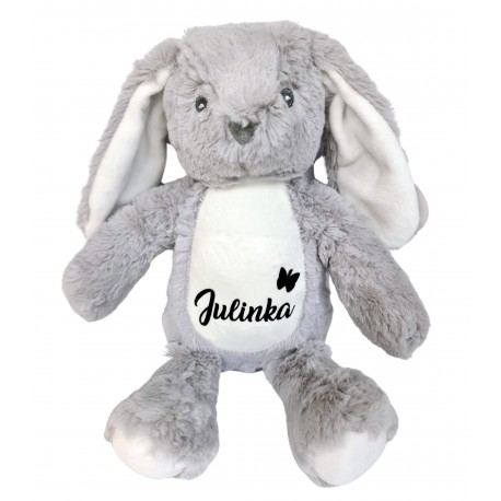 PLUSZOWY KRÓLIK KRÓLICZEK Z IMIENIEM DZIECKA PREZENT NA ROCZEK CHRZEST WIELKANOC NA ZAJĄCZKA